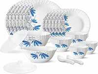 Larah by Borosil Twilight Silk Series Opalware Dinner Set, 35 Pieces, White