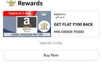 Get Flat ₹100 Back  On Amazon Pay Gift Card on Min Rs.3000 Order {user Specific} 