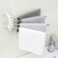 FLYNGO Self Adhesive Stainless Steel 180 Degree Rotating 4 Arm Towel Holder for Washbasin Napkin Hanger for Kitchen Towel Bar Rack for Bathroom white Towel Holder
