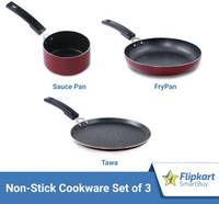 Flipkart SmartBuy 3 pc Non-Induction Bottom Non-Stick Coated Cookware Set  (Aluminium, 3 - Piece)