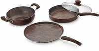 NIRLON Woody Cookware Set, 4-Pieces, Brown Non-Stick Coated Cookware Set  (PTFE (Non-stick), 4 - Piece)