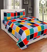 Ruh Rose 100% Poly Cotton Double Bed Sheet for Double Bed with 2 Pillow Covers Set, Queen Size 90x90 inch and Pillow Cover Size 16x26 inch Bedsheet Series, 180 TC, 3D Printed Pattern (Multi 9)