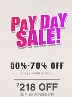Clovia Pay Day Sale 50-70% off on Briefs, Bras & Sleepwear + Rs.218 off on Rs.1299 