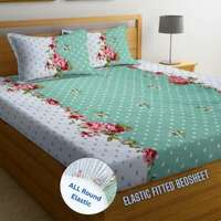 Apala 250 TC Polycotton Double Floral Fitted (Elastic) Bedsheet 