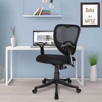 Savya Home® Delta Executive Ergonomic Office Chair| Height Adjustable Seat | Upholstered Seat and T type armrest Provides Better Comfort |Push Back Tilt Feature |Mid Back (Black, Qty-1)
