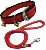 BODY BUILDING Nylon Belt Combo of Ghungroo with Lead 1.5m Lengthy Dog Collar & Leash