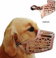 SAWAY SAWAY Quality Plastic Dogs Muzzle Basket Design Anti-biting Adjusting Straps Mask For Dog/Puppy (M) SMALL Strips Dog Muzzle (Beige) Medium Strips Dog Muzzle