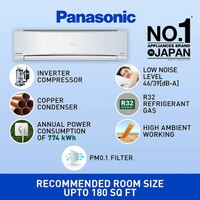 Panasonic 1.5 Ton 5 Star Wi-Fi Inverter Smart Split AC (Copper Condenser, 7 in 1 Convertible with additional AI Mode, 4 Way Swing, PM 0.1 Air Purification Filter, CS/CU-NU18YKY5W,2023 Model, White)