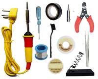 Aldeco (11 in 1) Soldering Iron Kit, 25W Welding Tool with High Temperature Kit With Soldering iron, Wire, Flux, Wik, Stand, Cutter, Tester, Twser, Tape, Bit, Brush