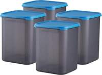 POLYSET Magic Seal Square Container 5500ML Black Bottom Blue Lid, - 5500 ml Plastic Utility Container (Pack of 4, Blue)