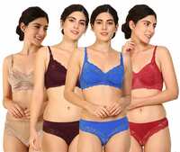 Fashion Comfortz Women Net Bra Panty Set for Lingerie Set [Pack Of 4]