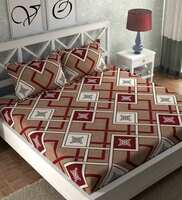Brown Geometric 180 TC Microfiber Queen Sized Bed Sheet with 2 Pillow Covers, By CG HOMES