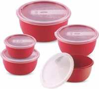 HAUSER LIFESTYLE PRODUCTS MILANO MIX CONTAINER SET OF-5 300/500/920/1520/2600ML - 5012 ml Plastic Cookie Jar  (Pack of 5, Maroon)