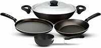 Nirlep Aspa Happiness Cookware Set 5 pcs,1 Fry Pan,1 Tawa,1 Kadhai with 1 Stainless Steel Lid,1 Tadka Pan