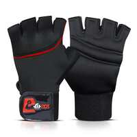 FitBox Sports Glove2 Gym Gloves, Foam Padded with Wrist Support, Gym Gloves/Cycling Gloves/Riding Gloves/Stretchable Gloves, Unisex, Black