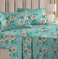 BSB HOME® Cotton Feel 160 TC Big Flower Printed Double Bedsheets with 2 King Size Pillow Cover, (90X90 Inches, 7 x 7.5 Feet, Aqua 