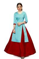 Fashion Dream Girl’s Jacquard Silk Readymade Side Slit Kurta with Lehenga
