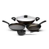 Nirlep Aspa Happiness Cookware Set 5 pcs,1 Fry Pan,1 Tawa,1 Kadhai with 1 Stainless Steel Lid,1 Tadka Pan