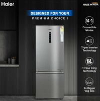 Haier 325L 3 Star Frost Free Inverter Double Door Bottom Mount Refrigerator (HEB-333DS-P, Dazzle Steel, Convertible)