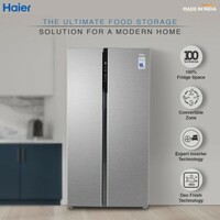 Haier 630L Frost Free Inverter Side by Side Refrigerator (HES-690SS-P, Shiny Steel, Convertible)