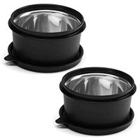 SOPL- Oliveware (logo) with Device- Benny Microwave Containers with Lid | Stainless Steel to Store Food in Plastic Free Container | Home & Office Use (Black, Set of 2-450ml) 