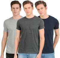 ODIO Pack of 3 Men Solid Round Neck Cotton Blend Multicolor T-Shirt (Large)  on Flipkart 