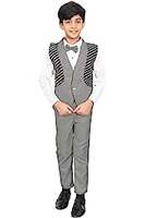 AHHAAAA Cotton Blend Kids Ethnic Waistcoat Shirt and Pant with Bow Set for Boys 164N