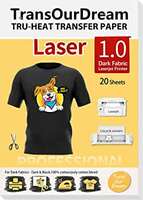 TransOurDream Laser 1.0 - Iron on Heat Transfer Paper for Dark T Shirts (20 Sheets, A4) Printable HTV Heat Transfer Vinyl for Laserjet Printers Iron On transfers for T Shirts
