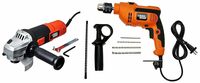 Black + Decker KR554RE 550W 13mm Variable Speed Reversible Hammer Drill Machine Set (4-Pieces) With BLACK+DECKER G720R 820 W 4-Inches 100 millimeters Small Angle Grinder - Black