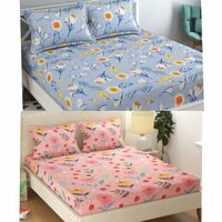 Combo pack of 2  Soniasaa Prime Collection Double Bedsheet with Free 4 Pillow Covers | 140 TC Soft Cotton-Blend 230X228 Cm Combo Double Bedsheet for Double Bed