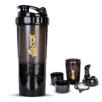 FitBox Sports Spider Shaker Bottle with 2 Removable Compartment for Protein, Pre - Post Workout, Tablets 500ml (Red/Black)