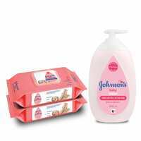 Johnson's Baby Skincare Wipes with Lid, 144's +Johnson's Baby Lotion 500ml