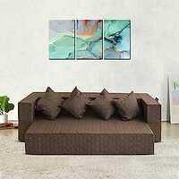 FRESH UP 4 Seater Sofa Cum Bed 78x44x10 Inches Polycotton Fabric Washable Cover with 4 Cushions (Dark Brown)