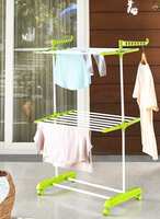 Solimo Premium Steel Double Supported 2 Layer Cloth Drying Stand, Foldable and Movable (White & Green)