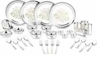 Classic Essentials Pack of 32 Stainless Steel Stainless Steel Glory Dinner set ,32-Pieces,Silver -Heavy Gauge with Permanent Laser Design Dinner Set