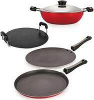NIRLON Scratch Resistance Non-Stick Kitchenware Combo Set 4 Pieces (Red & Black) Non-Stick Coated Cookware Set
