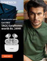 Damensch-Free Tagg Earbuds (worth Rs.2499) on orders above Rs.3000. Applicable Sitewide