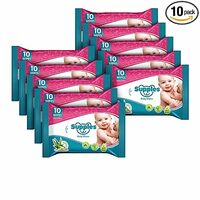 Supples Baby Wet Wipes Travel Pack with Aloe Vera and Vitamin E -10 Wipes/Pack (Pack of 10) APPLY 15% COUPON