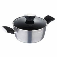 Bergner Carbon TT Non-Stick Cooking Casserole/ Biryani Pot/ Handi with Glass Lid, Induction Base, 28 cm, 6 Liters, Metallic Grey, Gas Ready