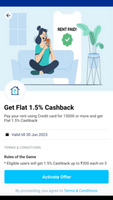 Pay Your Rent using Credit Card for ₹15000 or More and Get Flat 1.5% Cashback