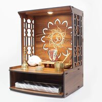 Heartily® Mangal Beautiful Wooden Pooja Stand for Home/Mandir for Home/Temple for Home and Office/Puja Mandir for Home and Office Wall with LED Spot Light/Product (H- 15.5, L- 11.5, W-11 Inch)