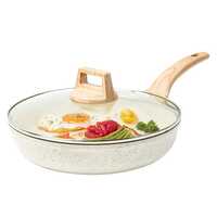CAROTE Non Stick Pan with Lid, Induction Pan for Cooking, Granite Fry Pan Non Stick Cooking Pan, Omlette Pan Egg Pan, 20cm/1.1L, White