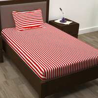 Story@Home 208 TC Spark Solid Stripe Cotton Single Bed Bedsheet with 1 Pillow Cover (Red)