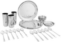 Amazon Brand - Solimo Stainless Steel Dinner Set of 42 Pieces | Mirror Finish I Bhojan Thali Set I Dinnerware Set for Kitchen I Dishwasher Safe
