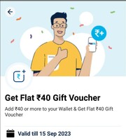 Add Rs 40 or more to wallet  Get Flat Rs 40 as Gift voucher .
