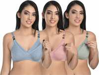 Pack of 3 Women Maternity/Nursing Non Padded Bra  (Blue, Green, Pink)
