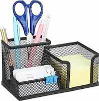 Solimo 3-Compartment Metal Mesh Desk Organiser, Black