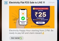 Bajaj Finserve : Get Flat Rs.25 cashback on Electricity bill of Rs.100 (2pm to 8pm)