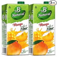 B Natural Mango Juice, Goodness of fiber, Made with choicest Mangoes, 1 litre (Pack of 2)