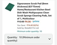 Signoraware Scrub Pad (8mm thickness) (63*75mm) Home/Restaurant Kitchen Bowl Dish Wash Multipurpose Clean Scrub Sponge Cleaning Pads, Set of 1, [ Min 10 ]
